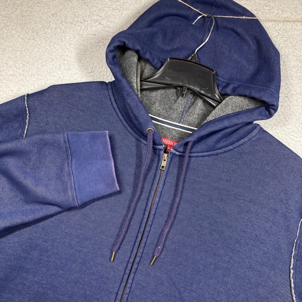 Merona Full Zip Hoodie Men XL Blue Fleece Lined Contrast Stitch Textured